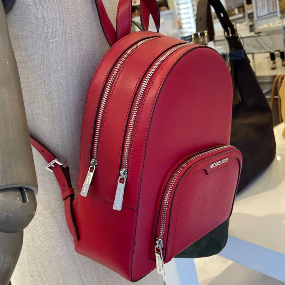 MICHAEL KORS Jaycee Md Zip Pocket Pebbled Leather Backpack Dark Raspberry NWT